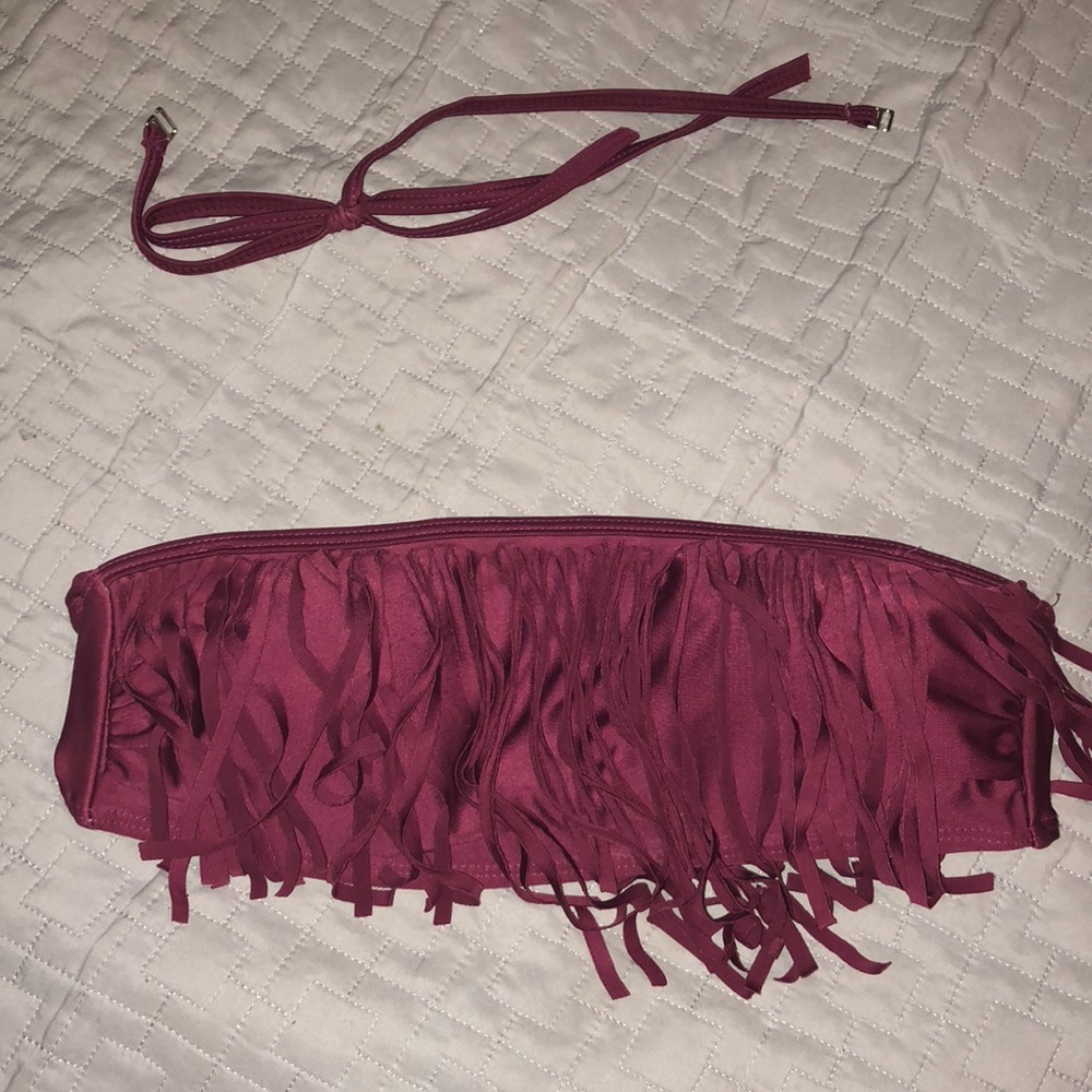 Maroon swim top with tie back option